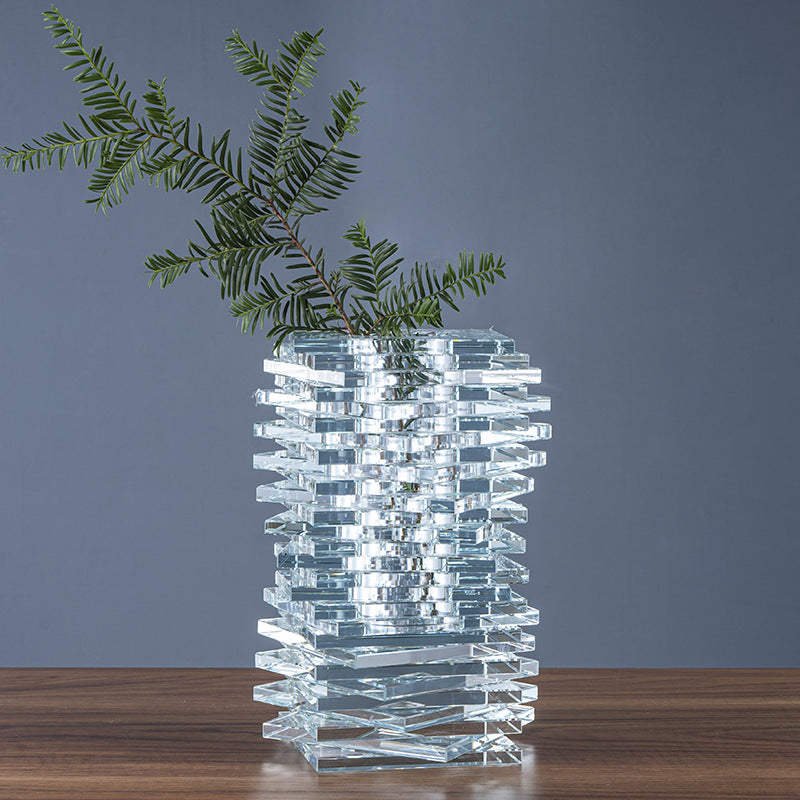 Front view of transparent crystal vase