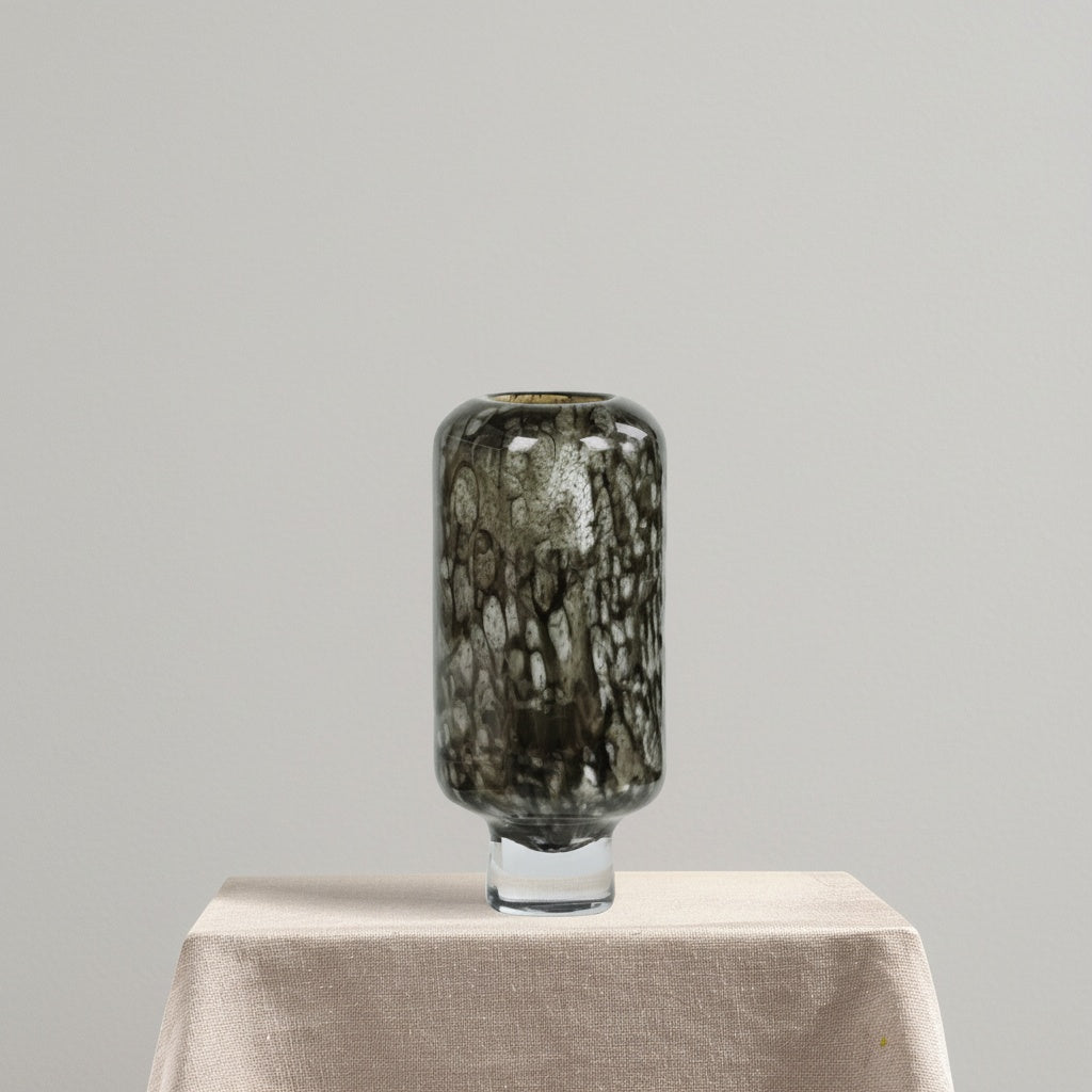 Dark Metallic Patterned Glass Cylindrical Vase