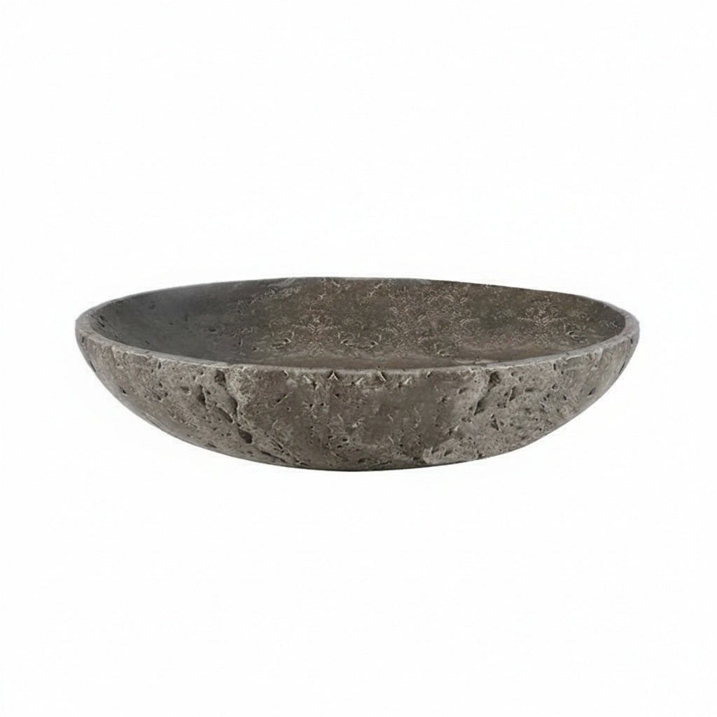 Side view of dark grey stone shallow bowl