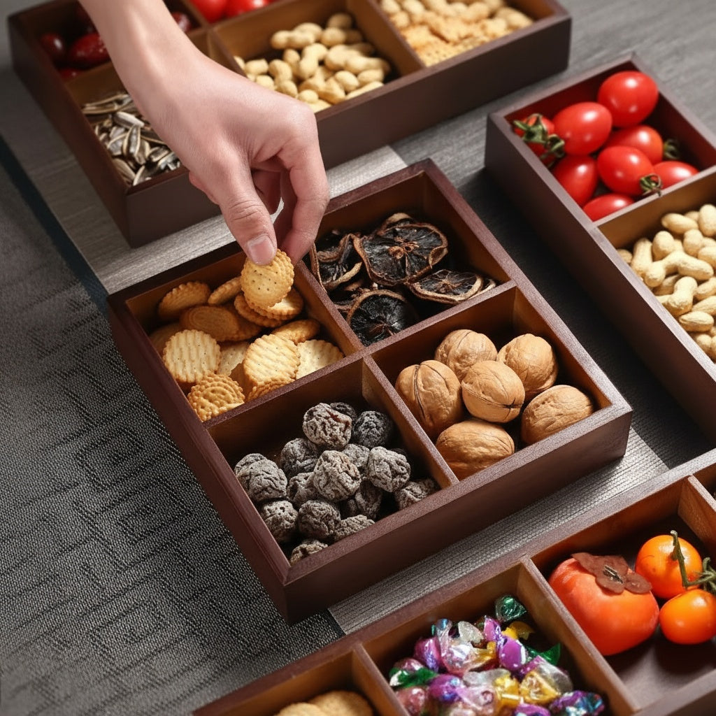 Dark Wood Square Divided Serving Tray