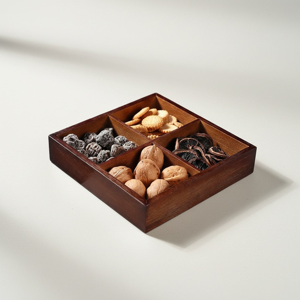 Dark Wood Square Divided Serving Tray