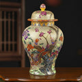 Decorative Enamel Floral And Bird Ginger Jar