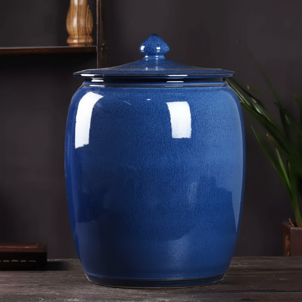 Deep Blue Glazed Ceramic Lidded Jar