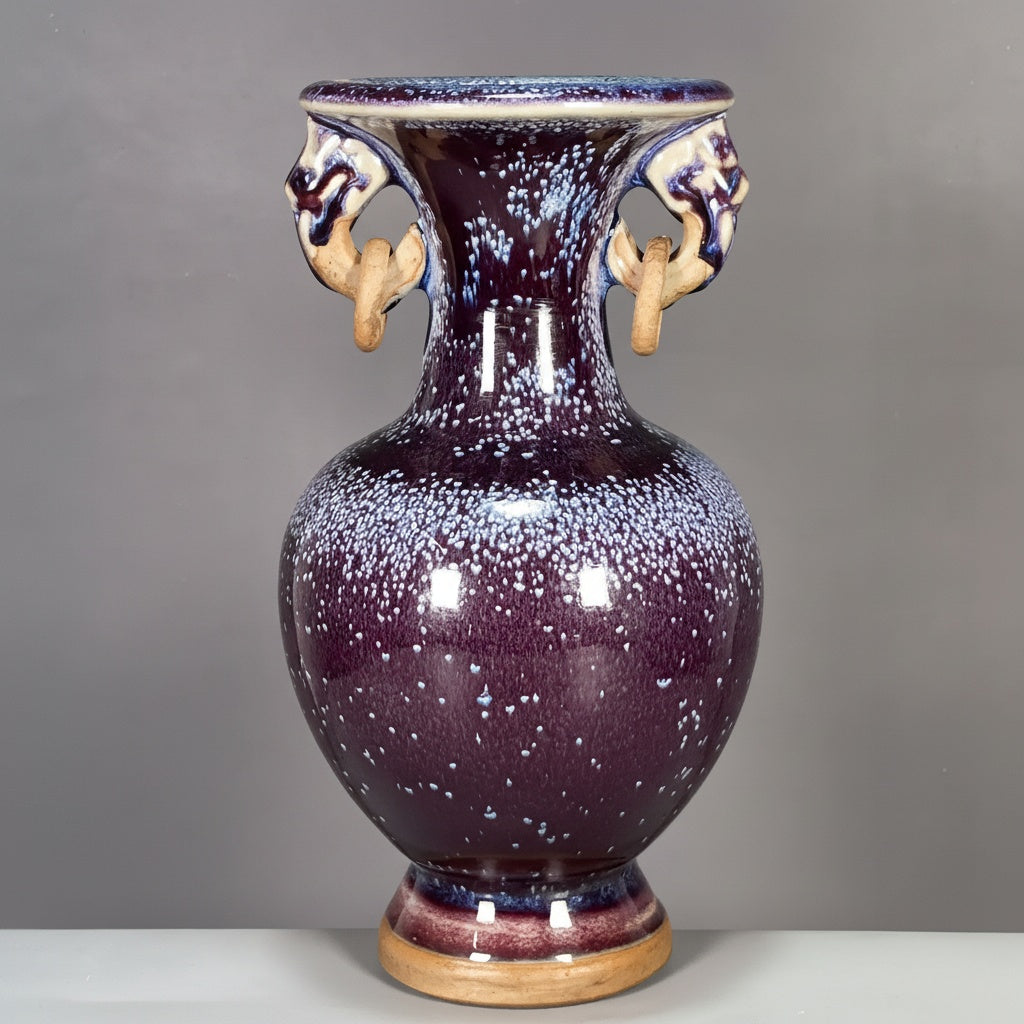Deep Plum Speckled Ceramic Handled Vase
