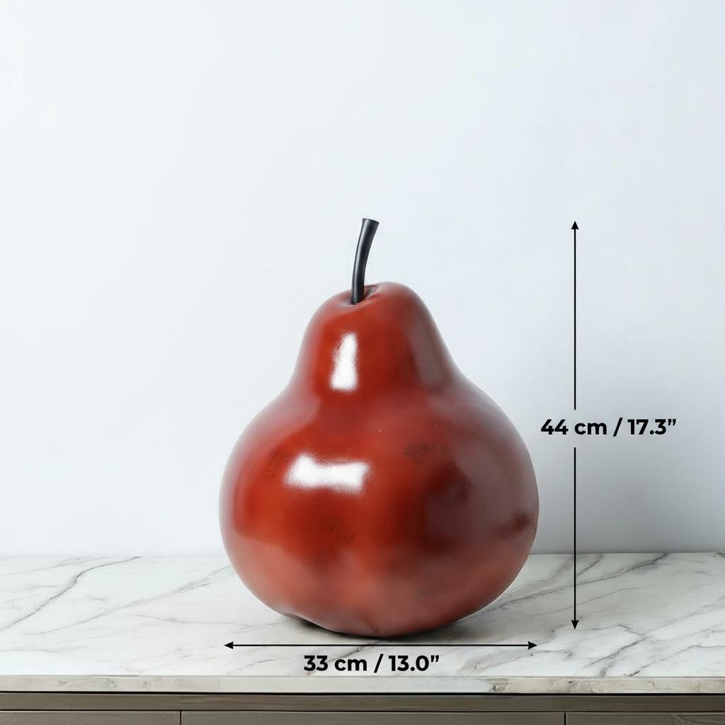 Dimensions diagram of the red resin pear sculpture