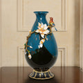 Deep Teal Enameled Floral Vase