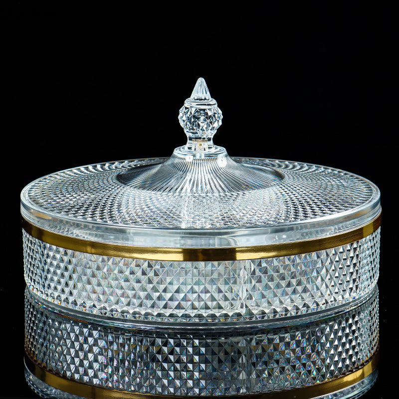 Clear crystal look divided serving dish with lid