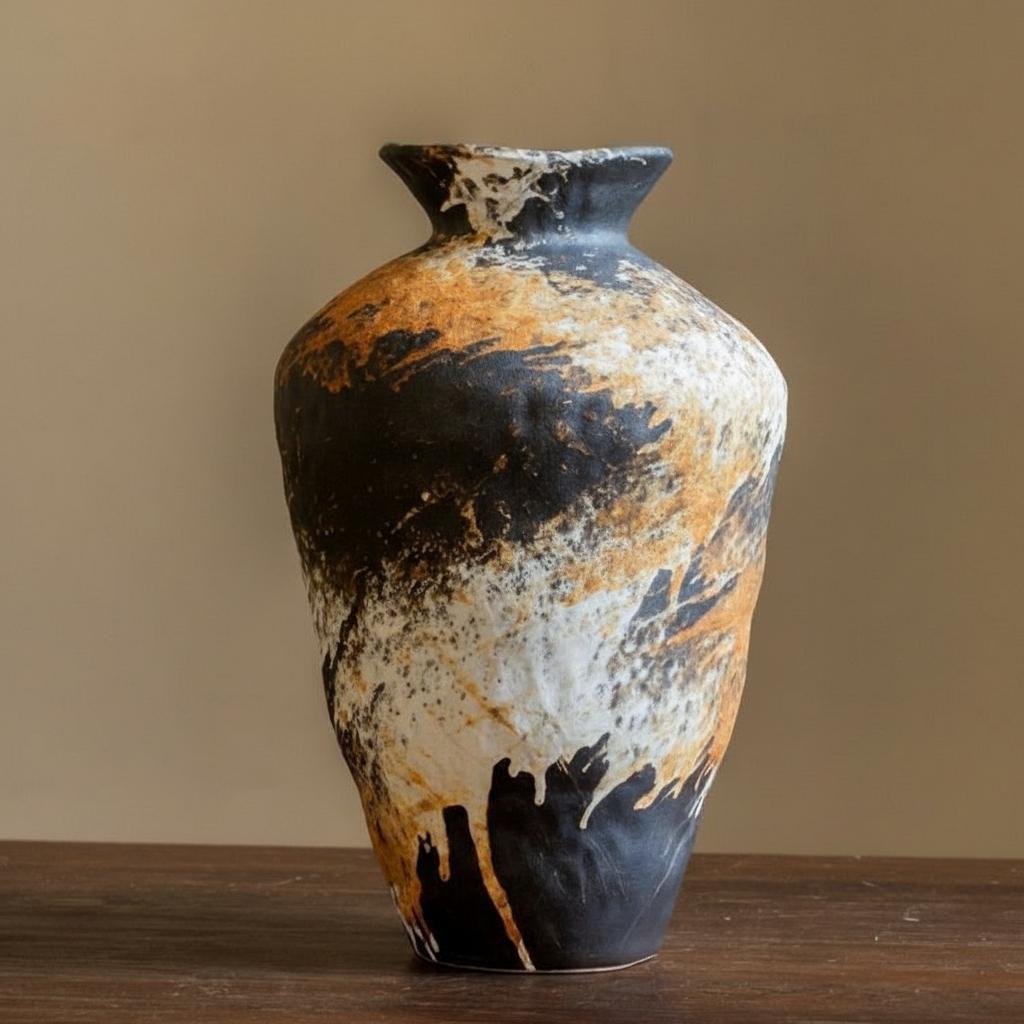Large ceramic vase with dimensions overlay showing height and width