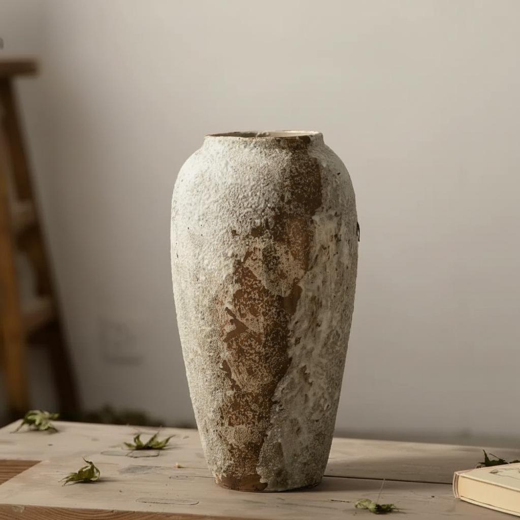 Large distressed ceramic vase standalone