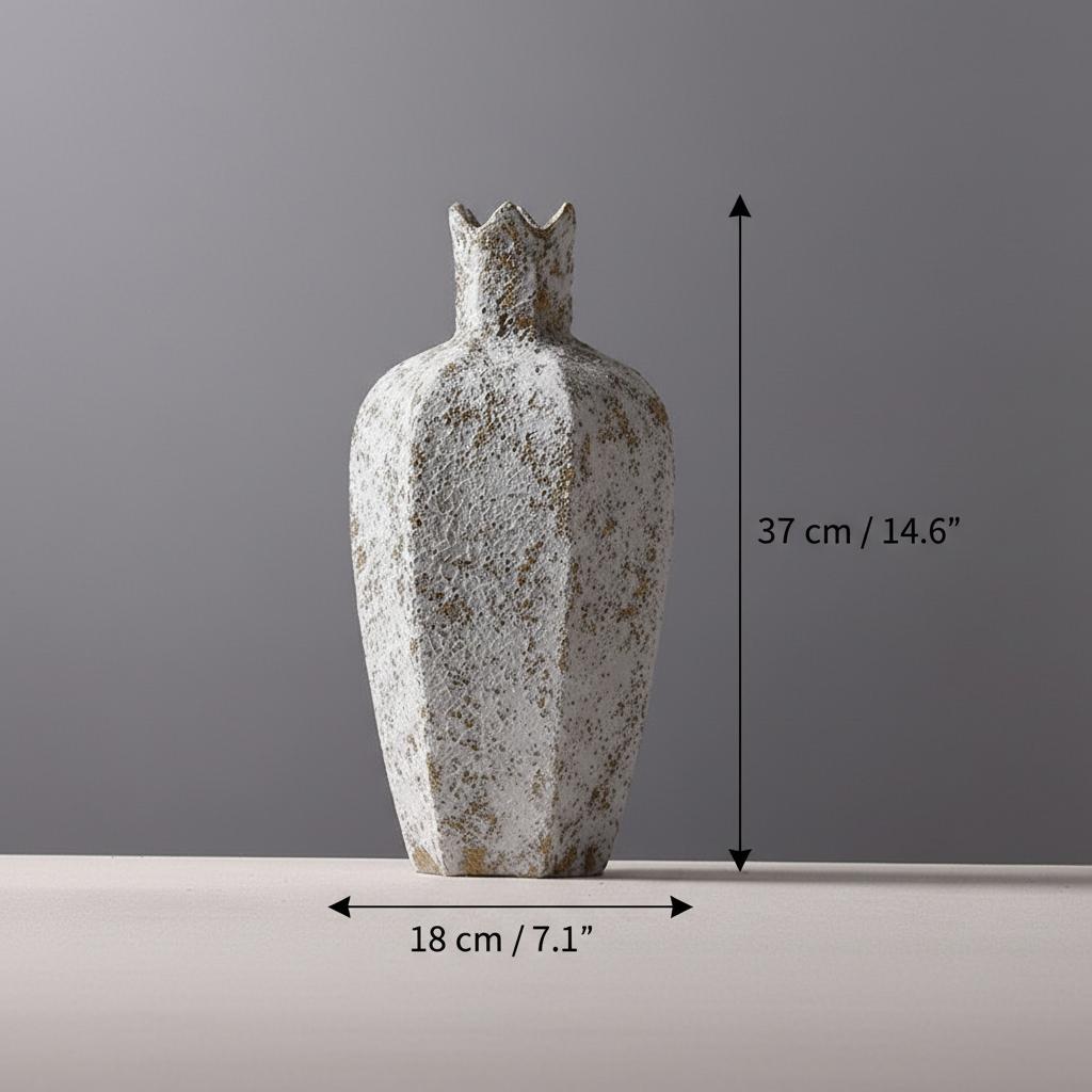 Top down view of hexagonal ceramic vase showing interior and rim