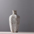 Medium distressed ceramic vase with dimensions overlay