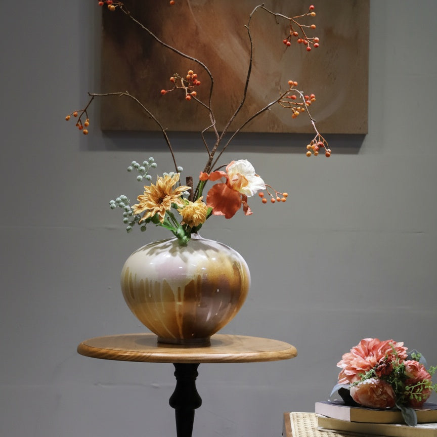 Drip Glaze Ceramic Spherical Vase On Display Table