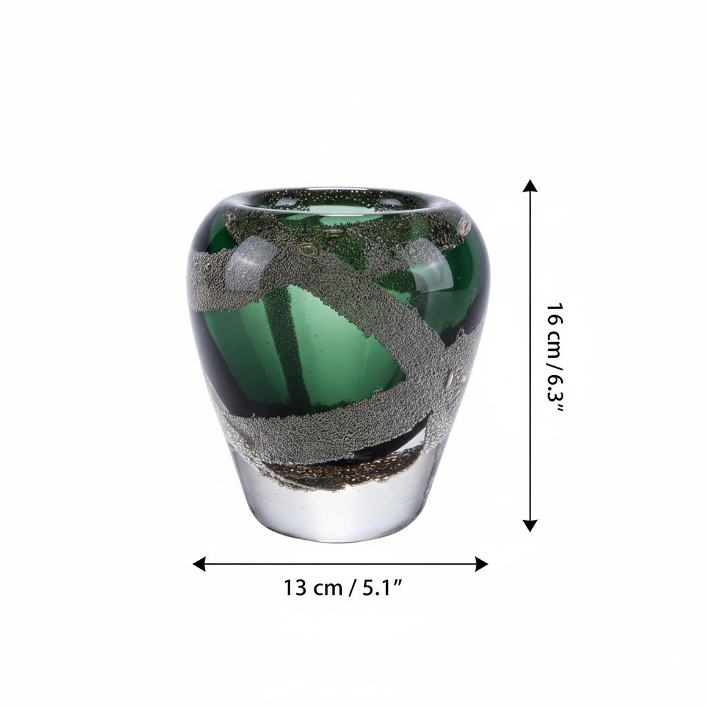 Medium emerald green bubble glass vase
