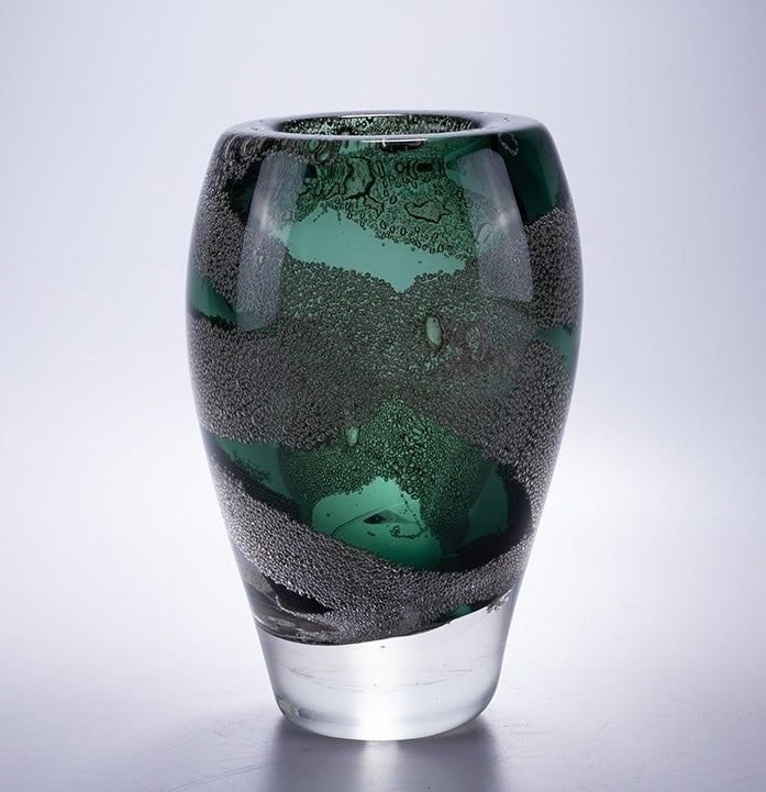 Large emerald green bubble glass vase