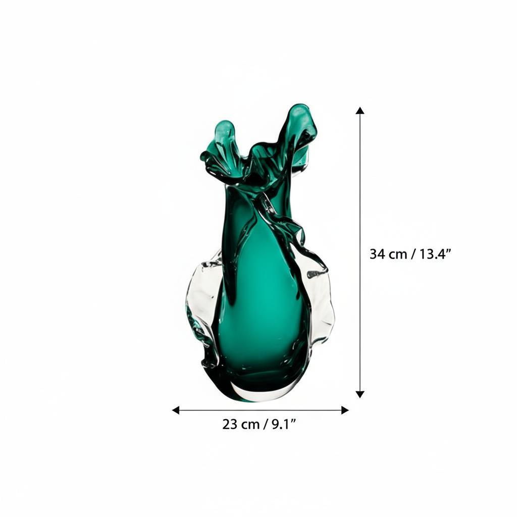 Dimensions diagram of large green glass vase