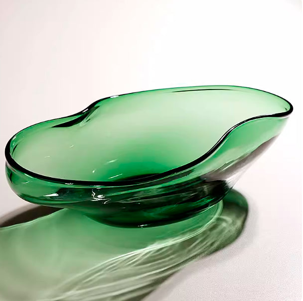 Side profile of translucent green glass centerpiece bowl