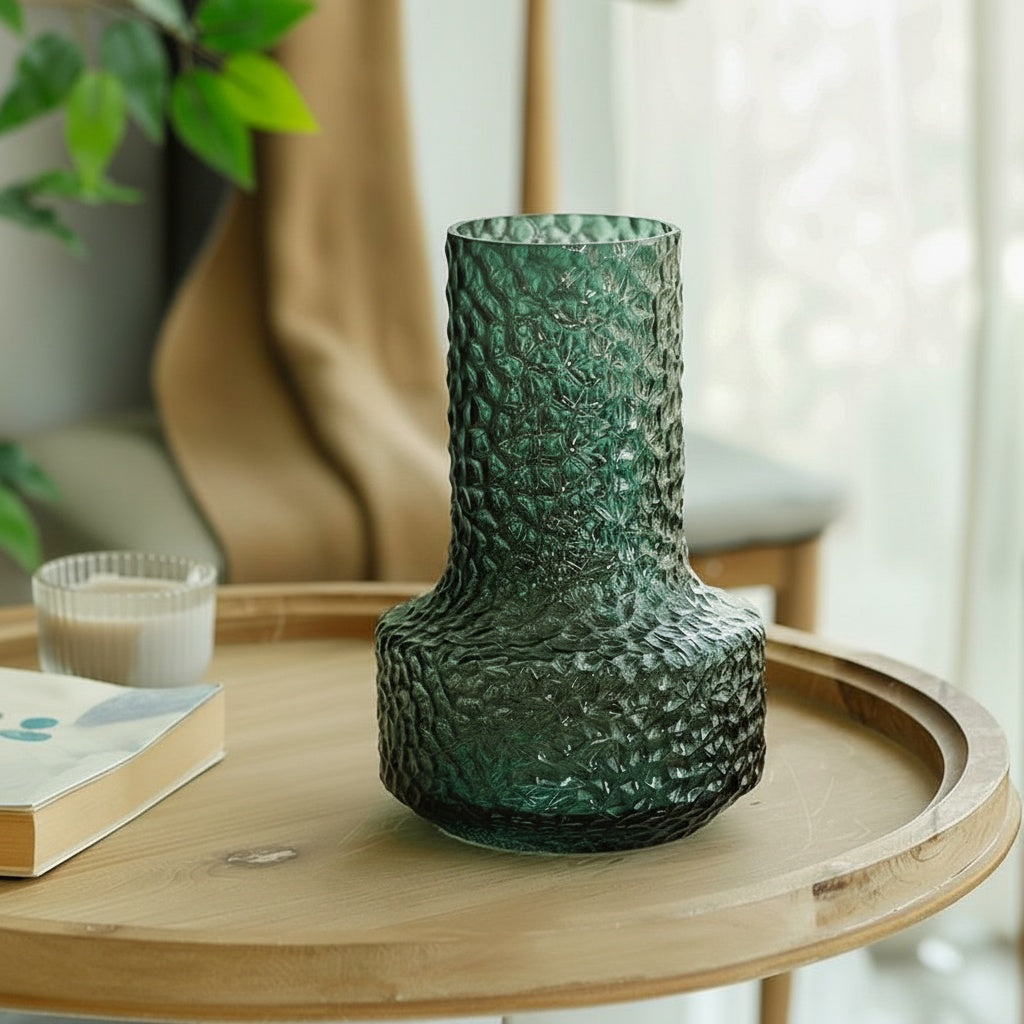 Emerald Green Textured Glass Vase