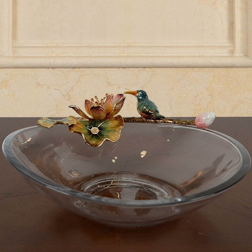 Back view of glass bowl showing branch structure