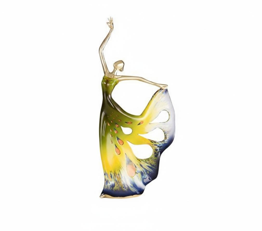 Green and yellow gradient copper dancer statue isolated view
