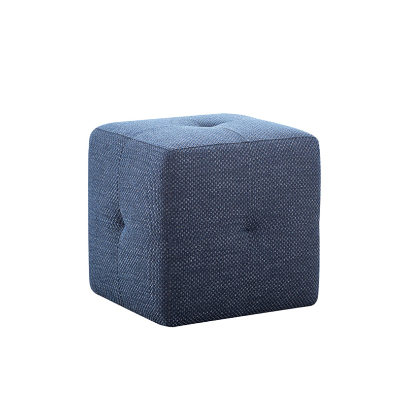 Blue textured fabric cube ottoman with button detail