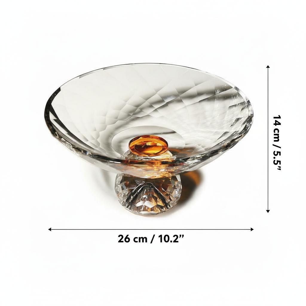 Dimensions of luxury crystal centerpiece bowl showing 26cm width