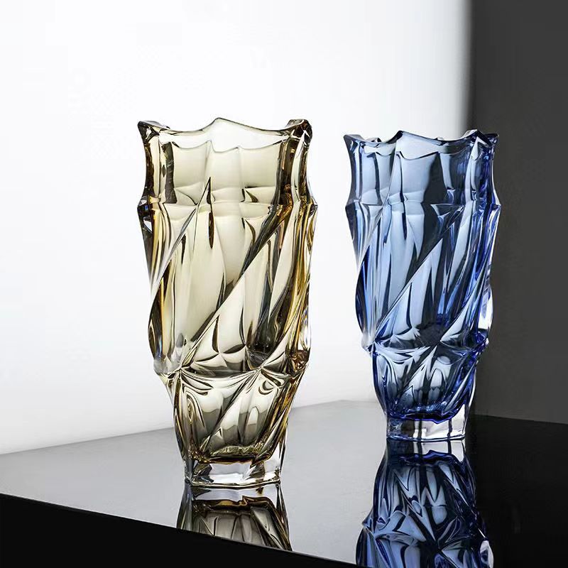 Champagne faceted glass vase front view