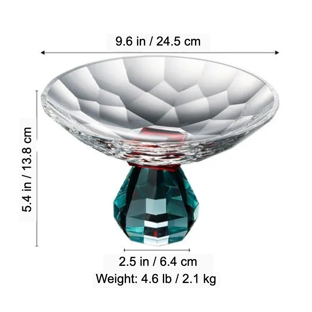 Large size crystal pedestal bowl dimensions showing 24.5 cm width and 13.8 cm height