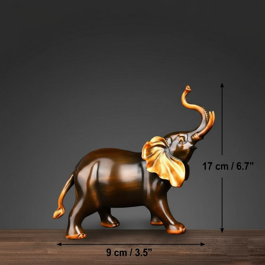 Dimension diagram showing height and width of elephant statue