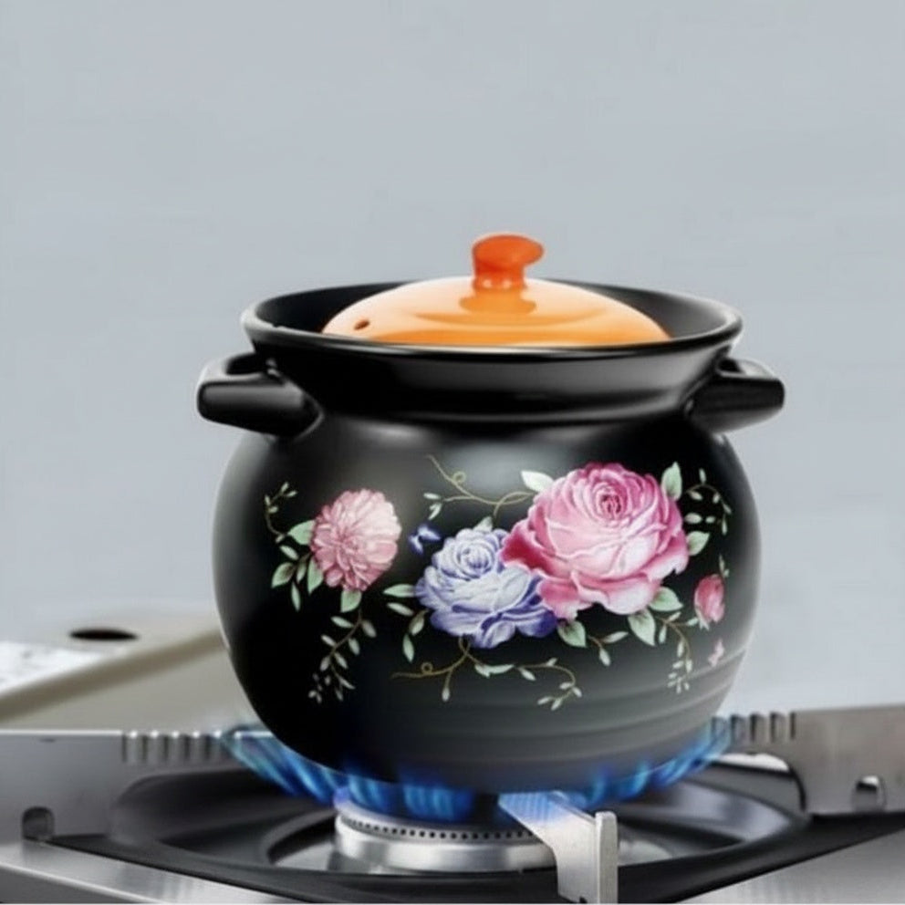 Floral Ceramic Round Casserole Pot