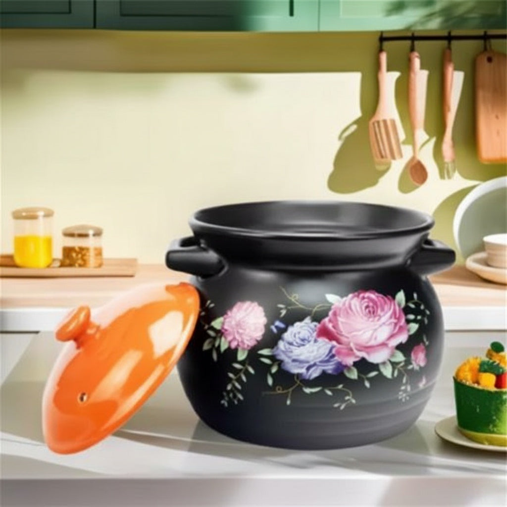 Floral Ceramic Round Casserole Pot
