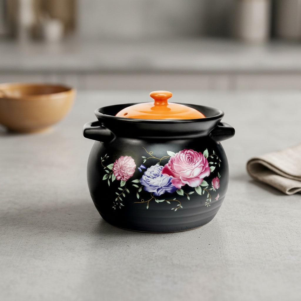 Floral Ceramic Round Casserole Pot