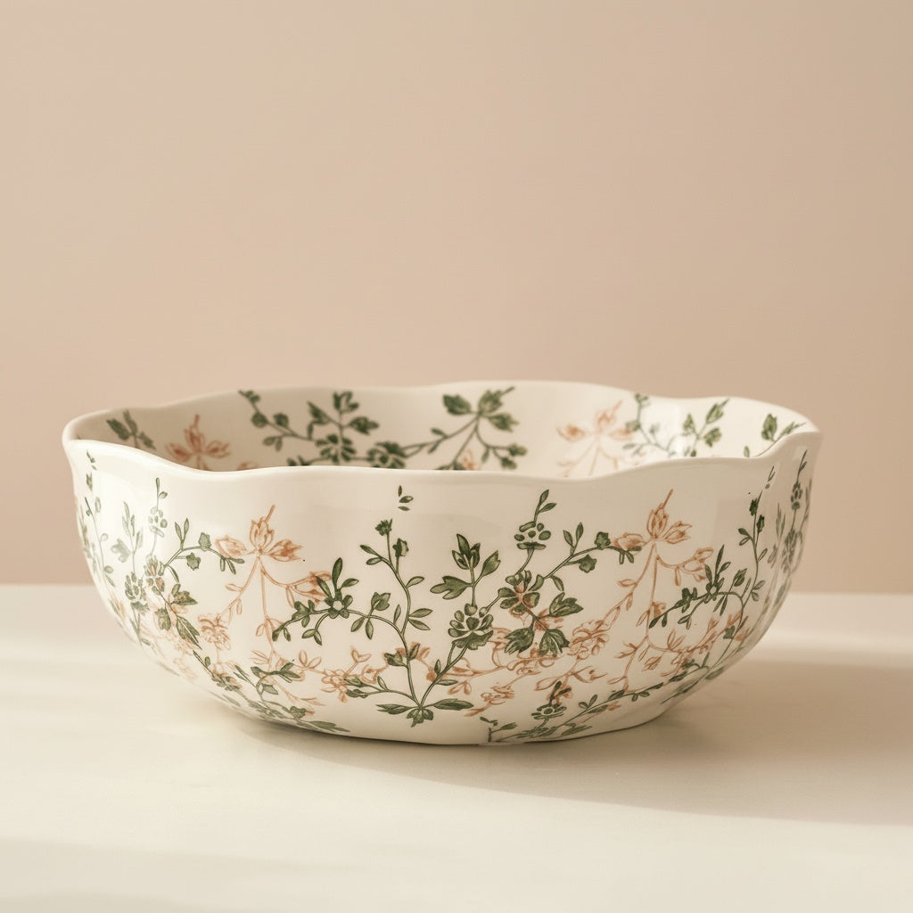Floral Ceramic Scalloped Serving Bowl