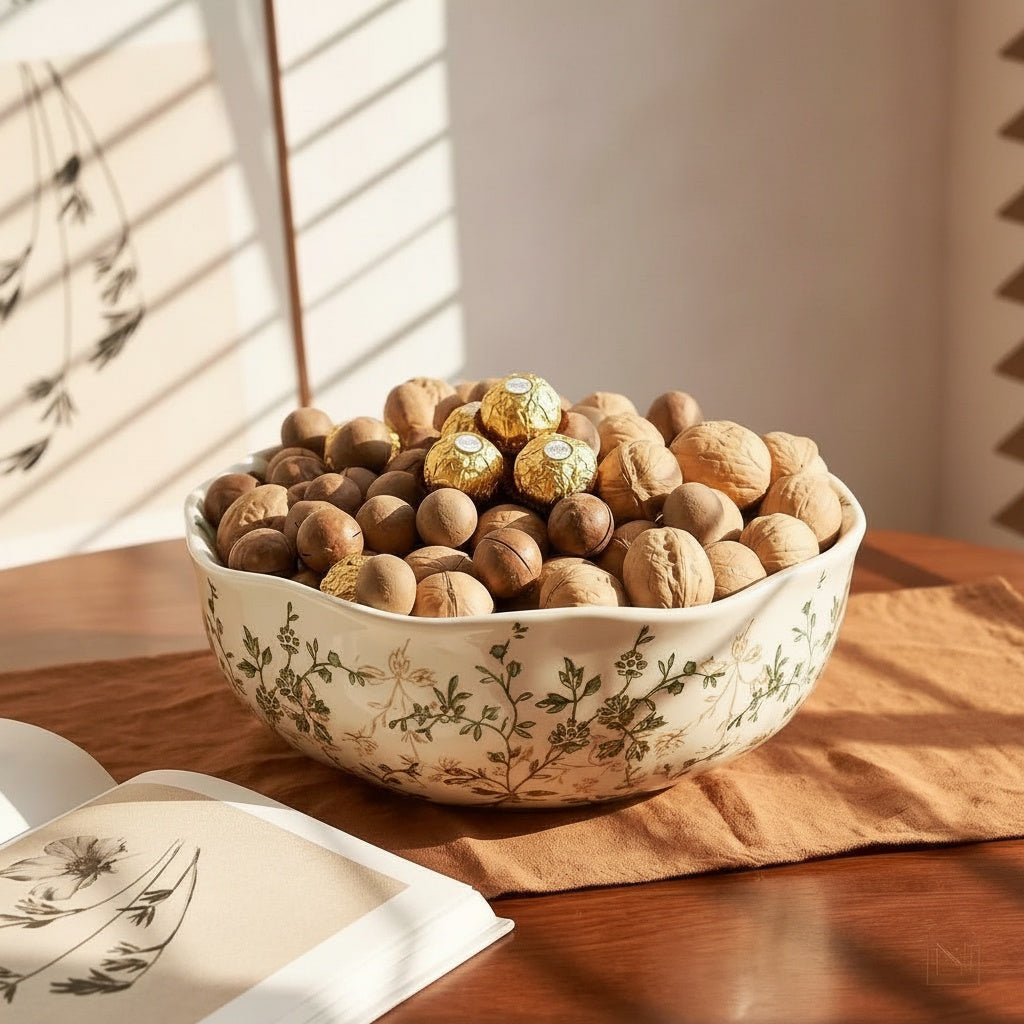 Floral Ceramic Scalloped Serving Bowl