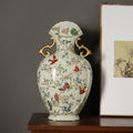 Floral Ceramic Scalloped Vase With Gold Handles