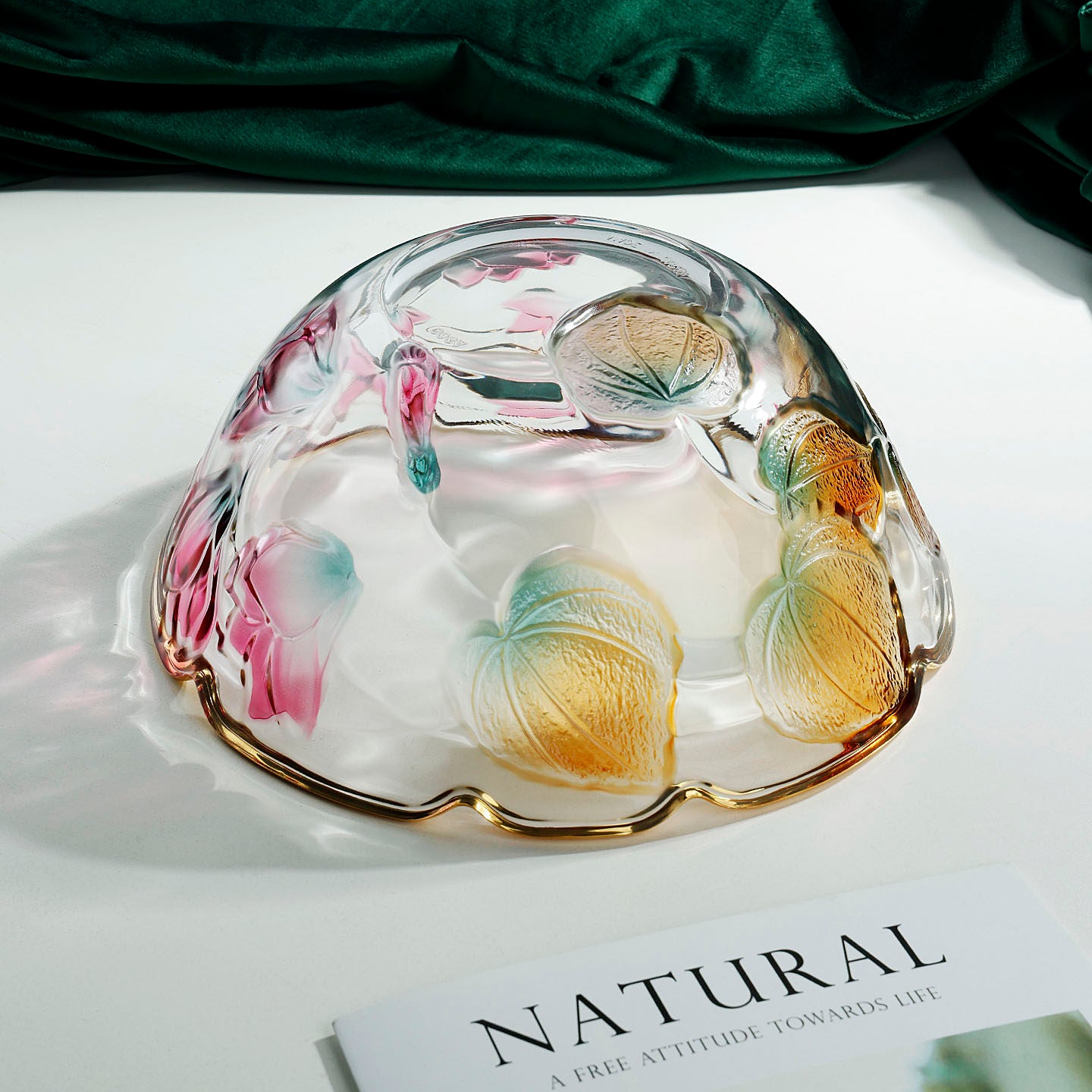 Close up detail of gold rim and glass texture