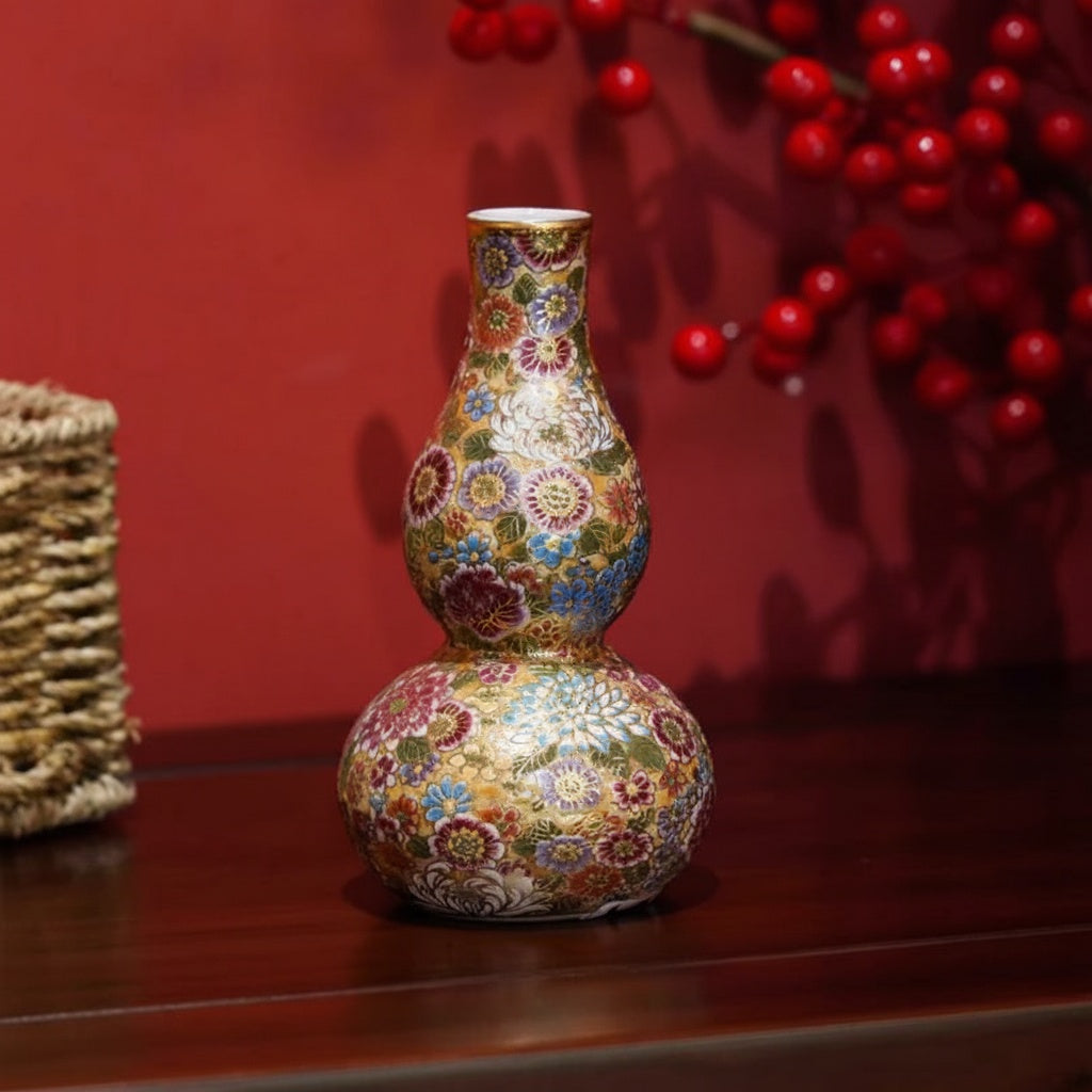 Floral Enamel Double Gourd Vase