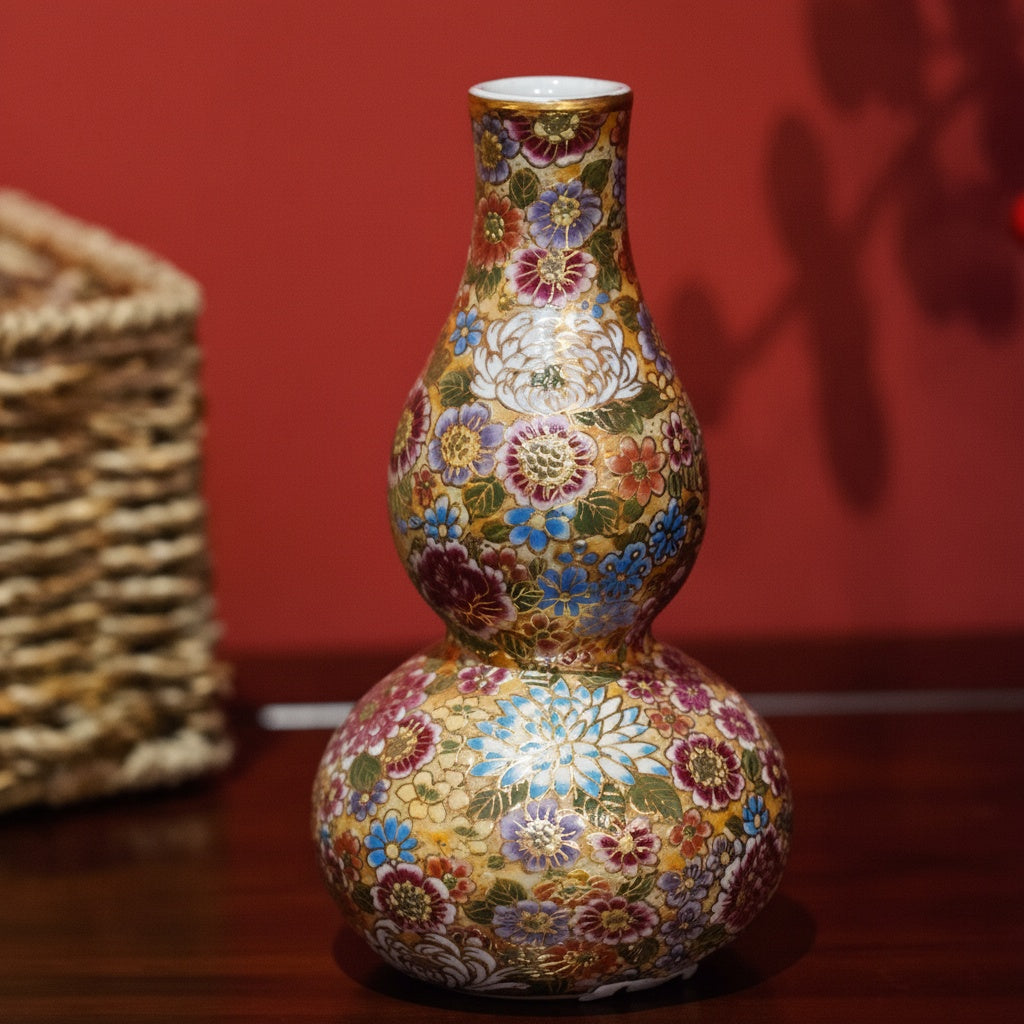 Floral Enamel Double Gourd Vase