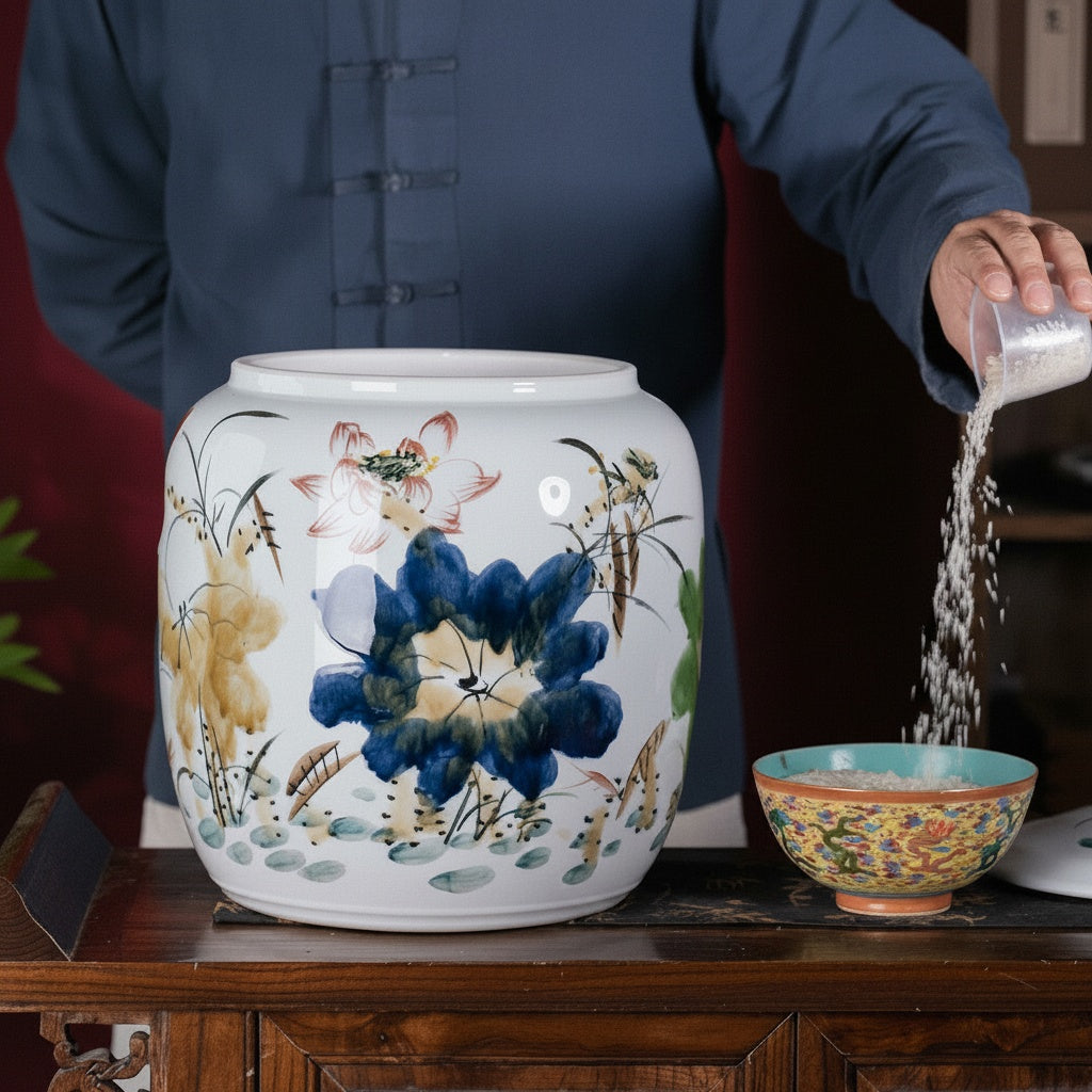 Floral Hand Painted Ceramic Lidded Storage Jar