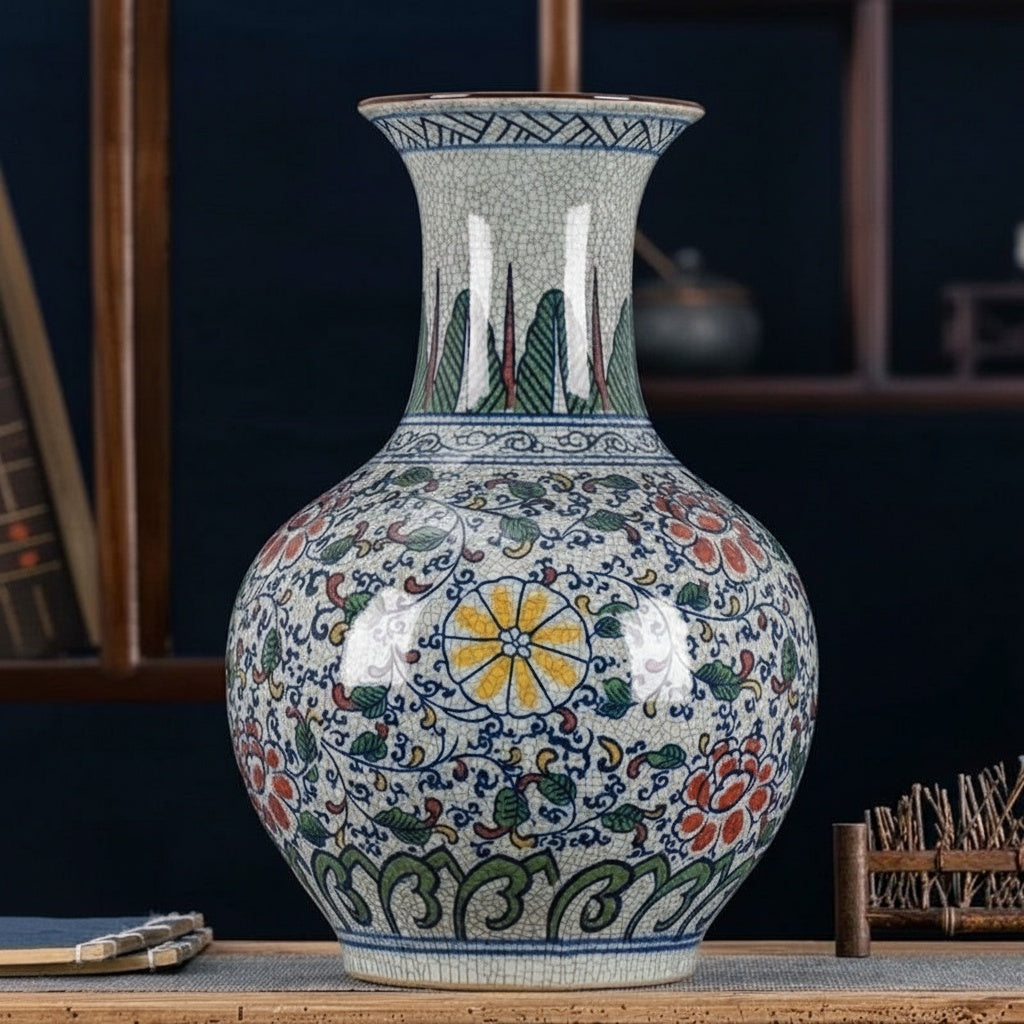 Floral Patterned Porcelain Baluster Vase