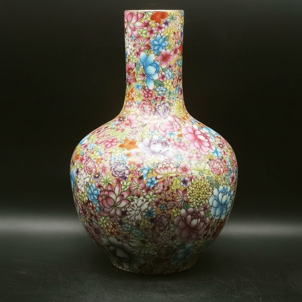 Floral Patterned Porcelain Bottle Vase