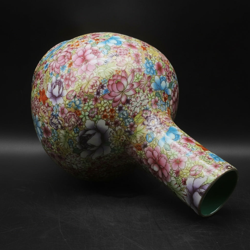 Floral Patterned Porcelain Bottle Vase