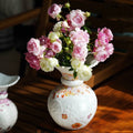 Floral Porcelain Fluted Rim Vase Styled With Pink Roses
