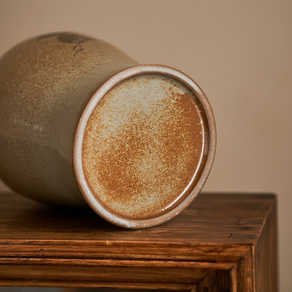 Detail view of unglazed base and bottom texture