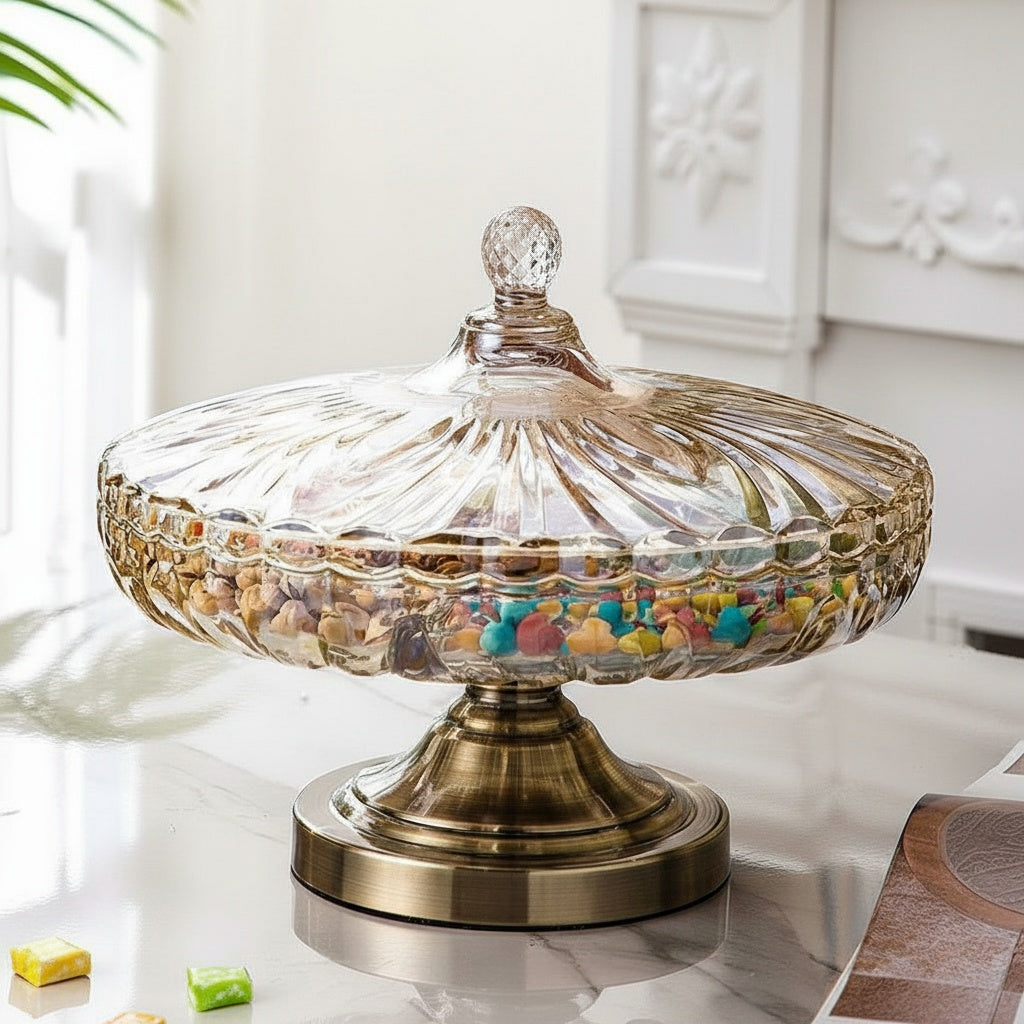 Fluted Glass & Bronze Divided Serving Dish