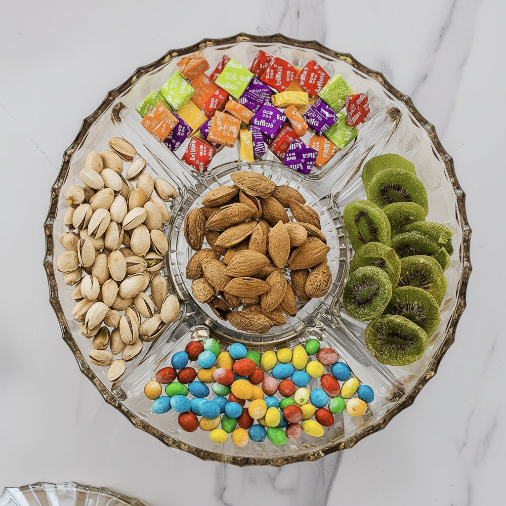 Fluted Glass & Bronze Divided Serving Dish Top View
