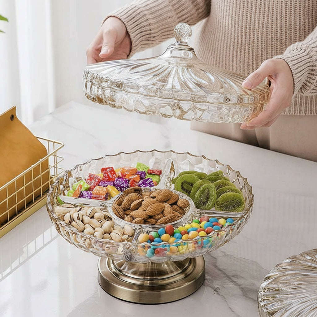 Fluted Glass & Bronze Divided Serving Dish Open
