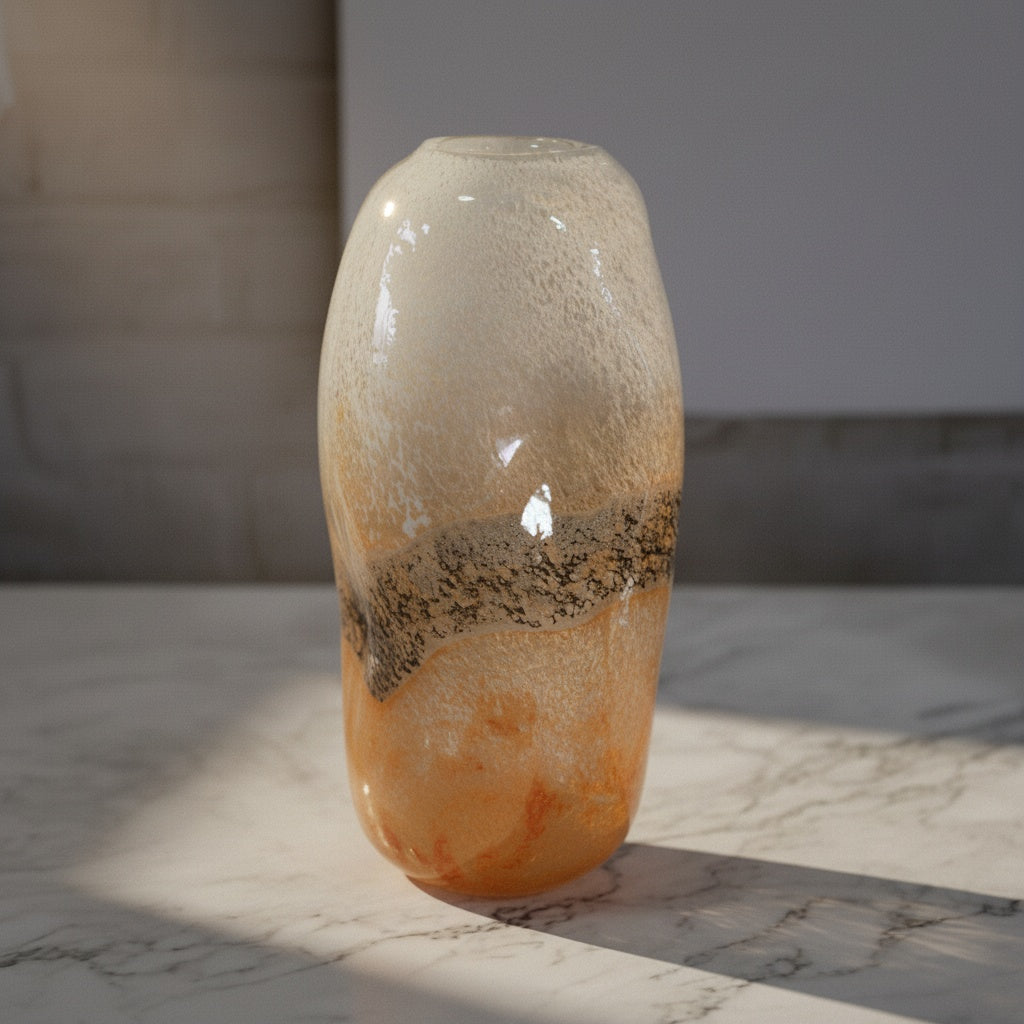 Frosted And Amber Textured Glass Vase