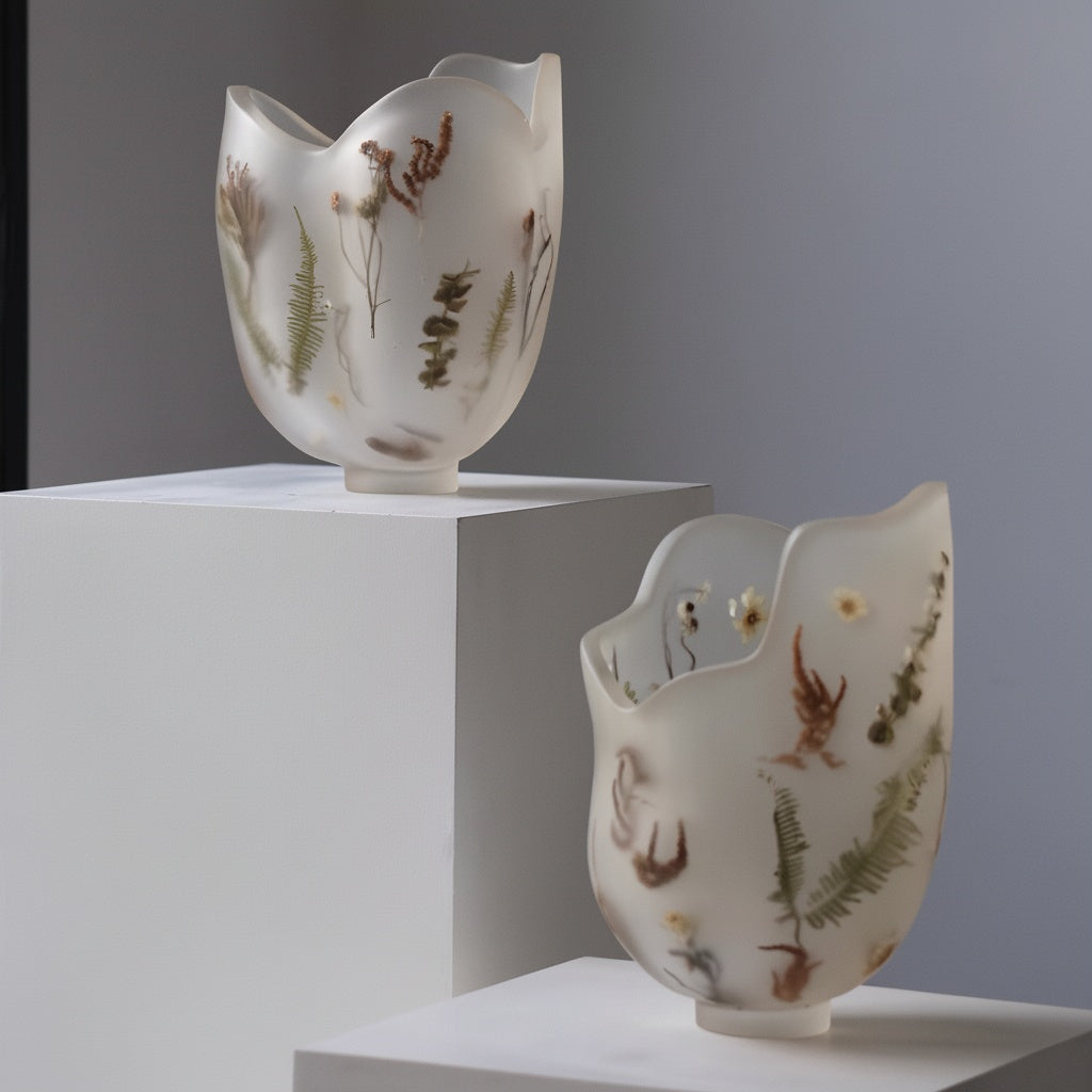 Frosted Botanical Glass Sculptural Vase