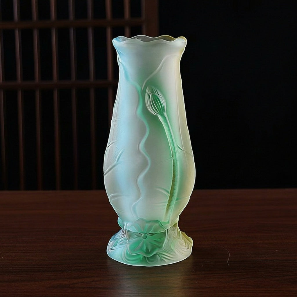 Frosted Glass Lotus Relief Vase