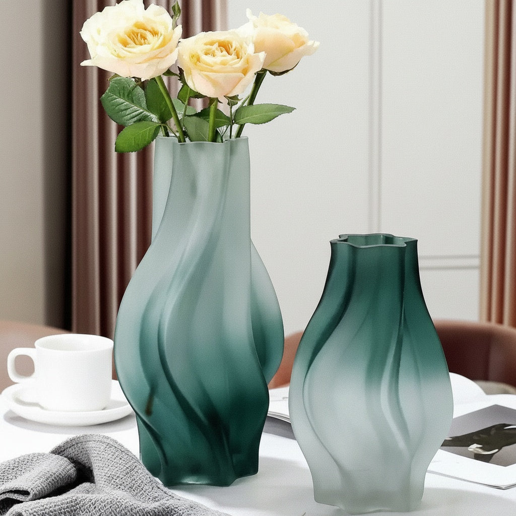 Frosted Gradient Glass Twisted Vase